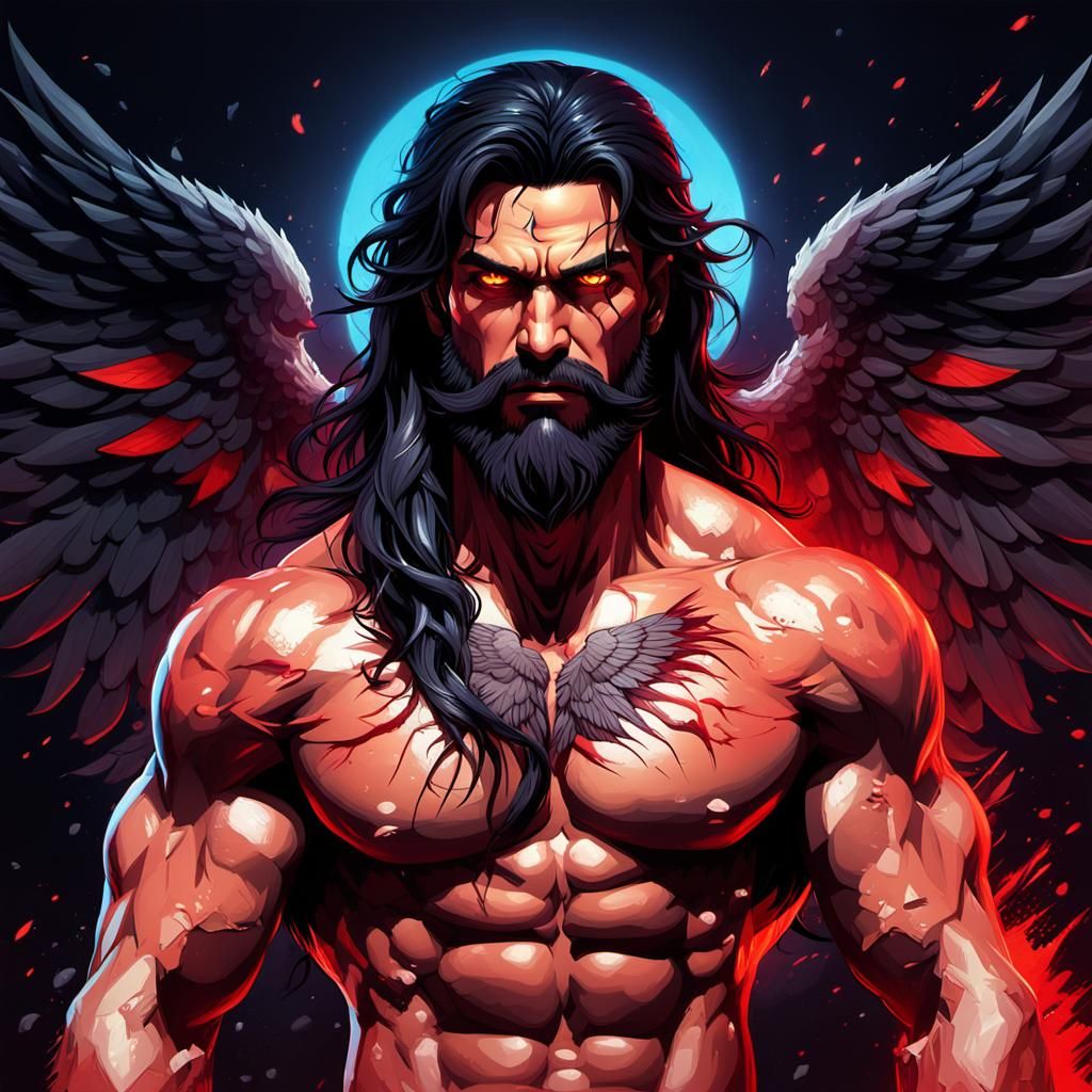 Pixelated Angel with Glowing Eyes in 80s Style