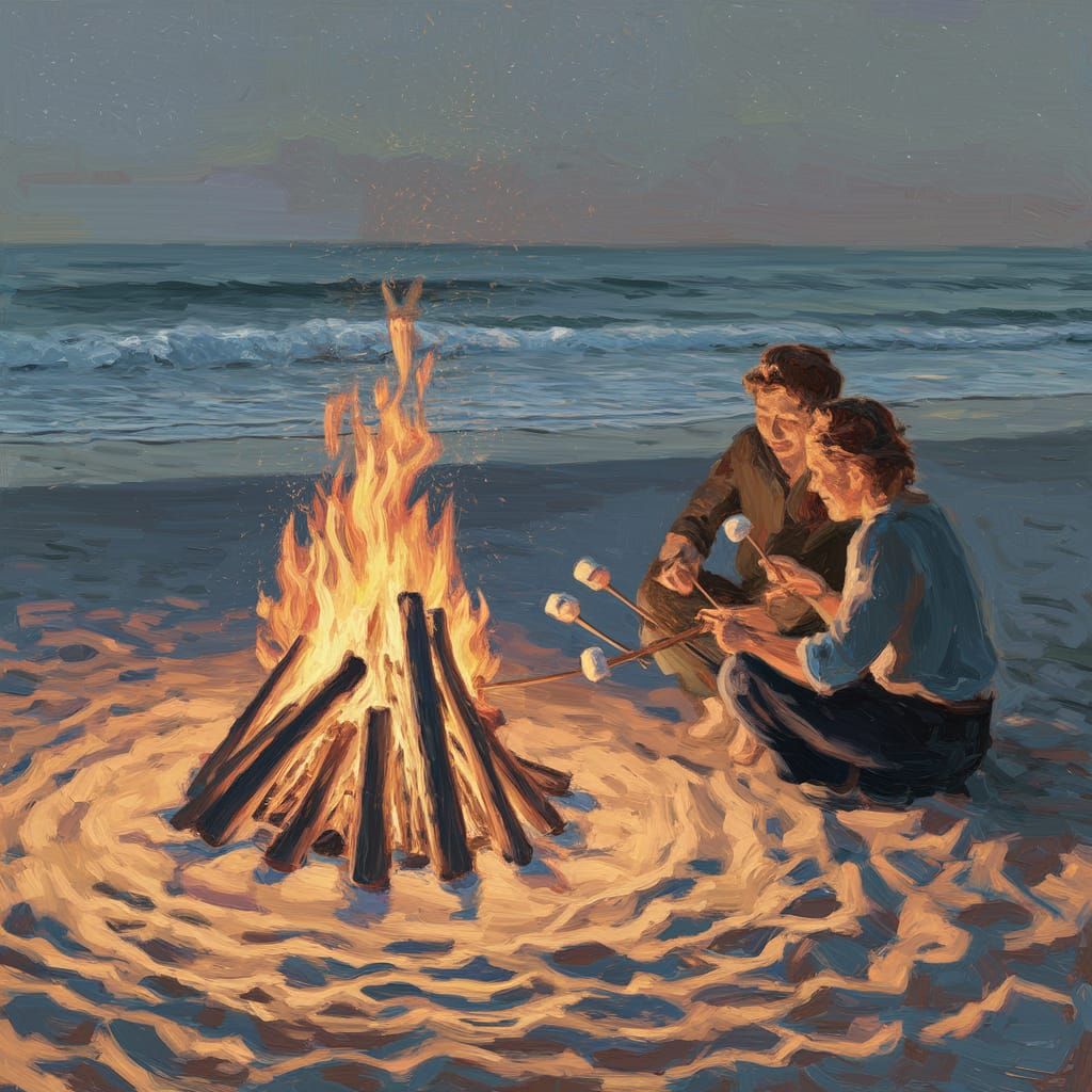 Bonfire on Beach Under Starlit Sky