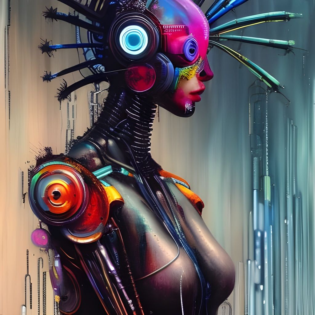 Robot Cyber Angel Impasto Acrylic Painting