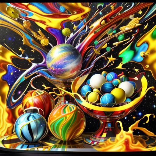 Psychedelic Pinball with Spiral Galaxies and Murano Glass