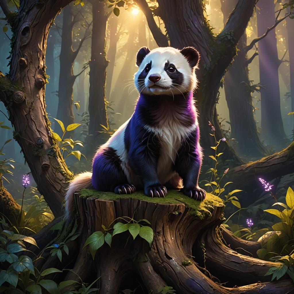Half-Ferret Half-Panda in Mystical Forest