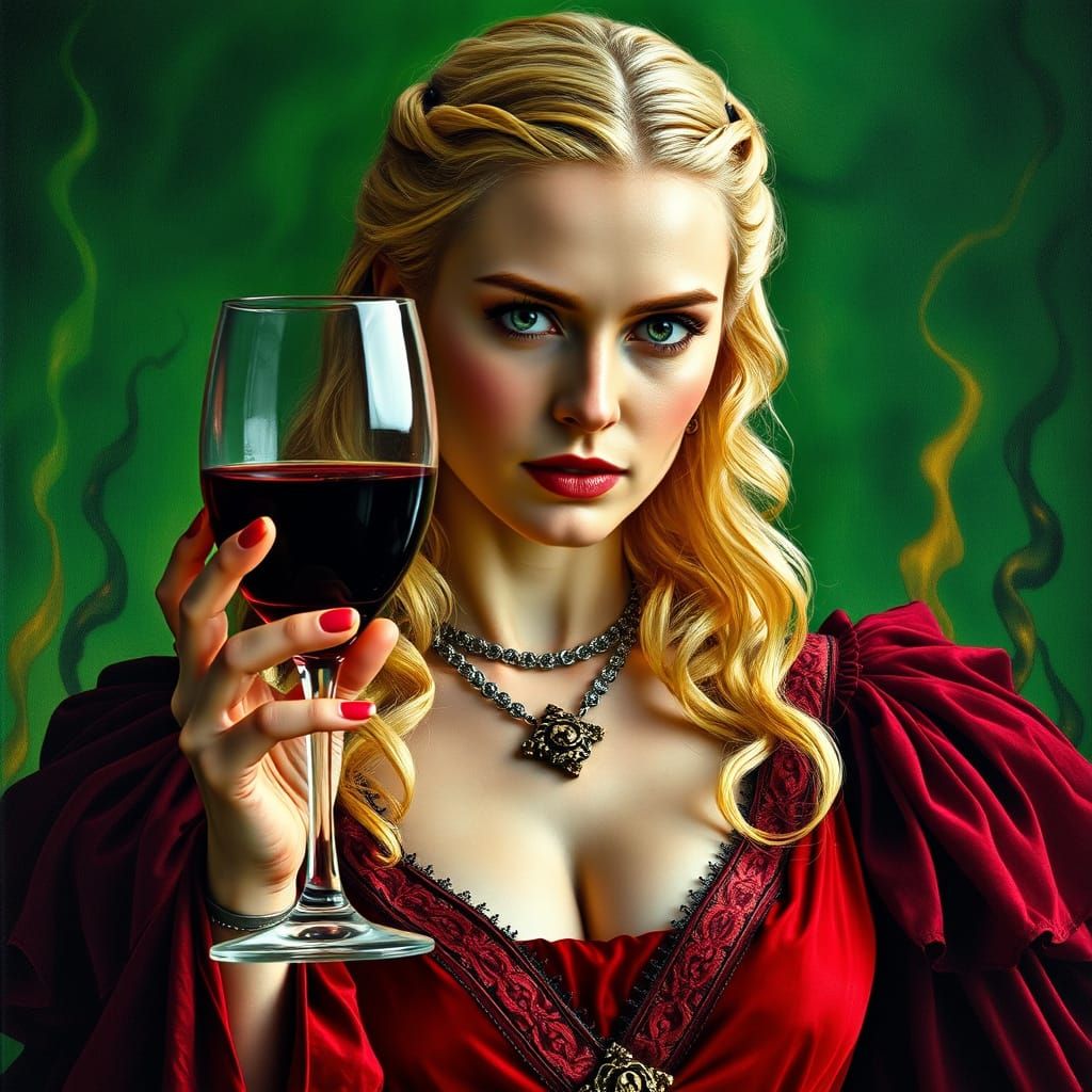 Cersei Lannister in Surreal Green Fire, Dali-Inspired