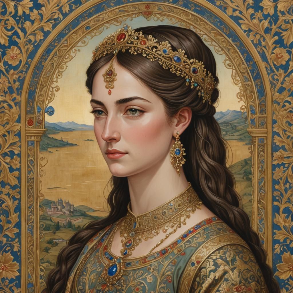 Georgian Queen Portrait in Illuminated Manuscript Style