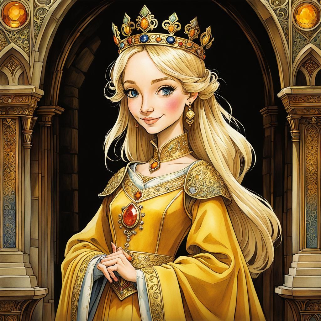 Medieval Princess in Gold Robes, Anime Style