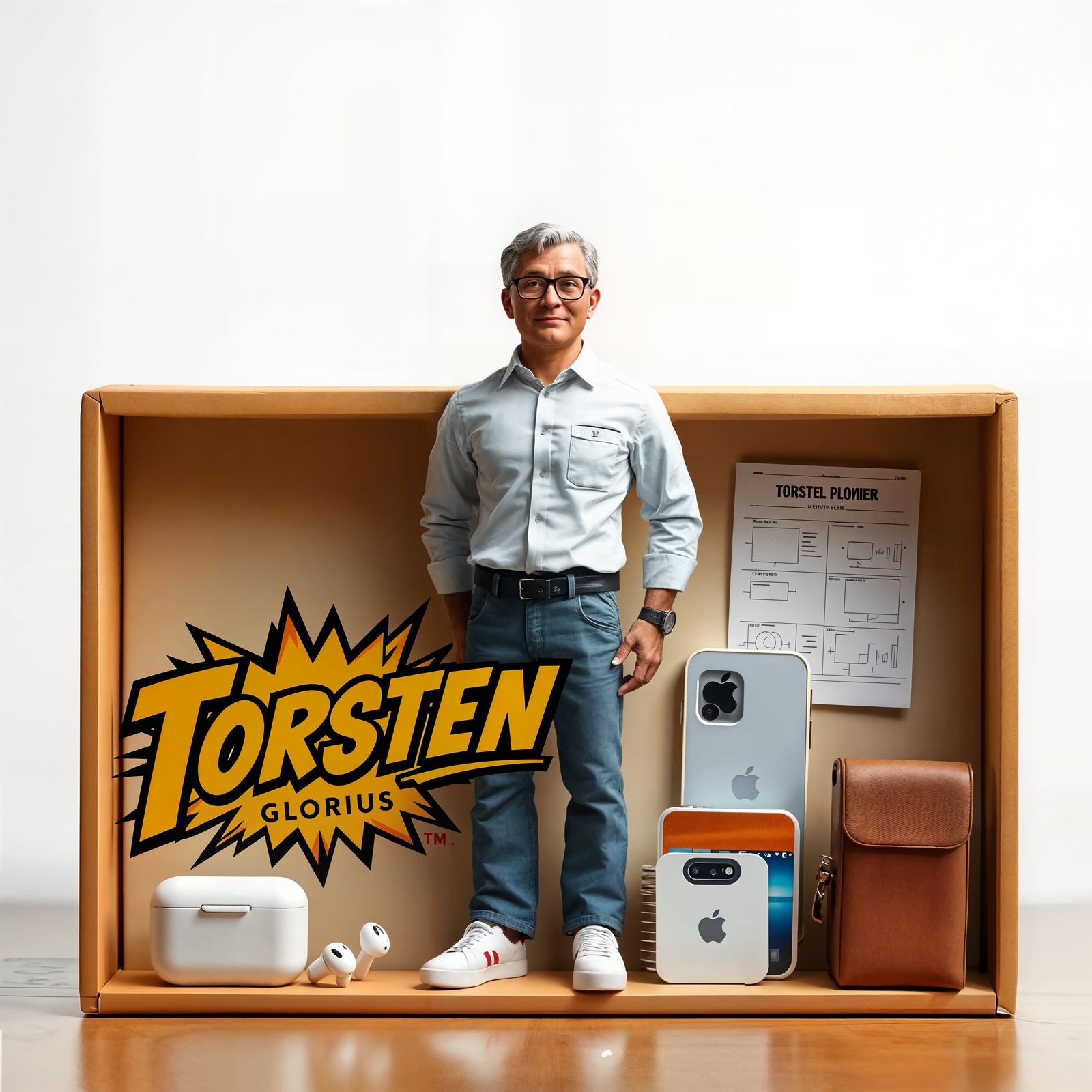 Realistic Toy Action Figure in Retro-Style Box with Comic-St...