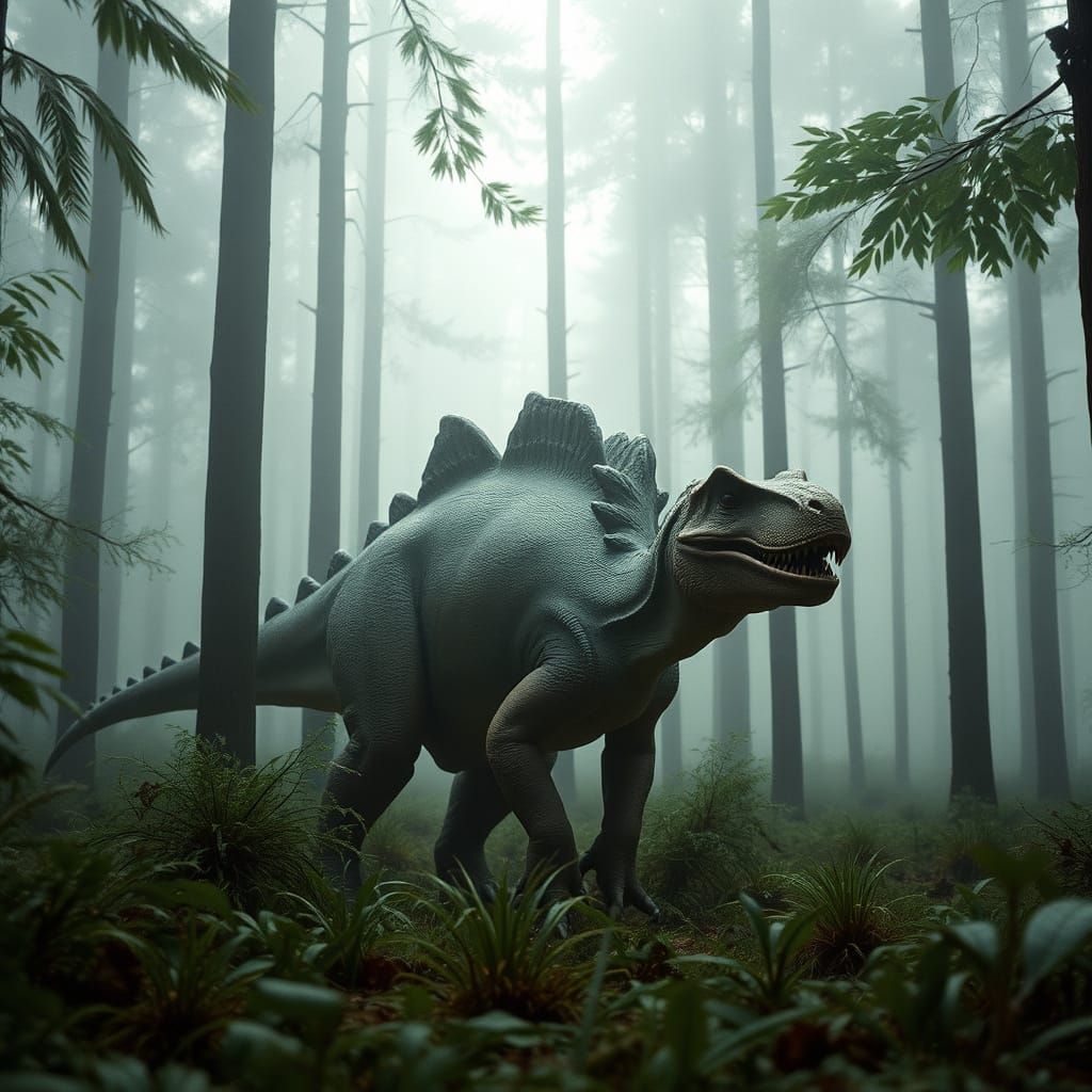 Stegosaurus in Misty Forest with Cinematic Lighting