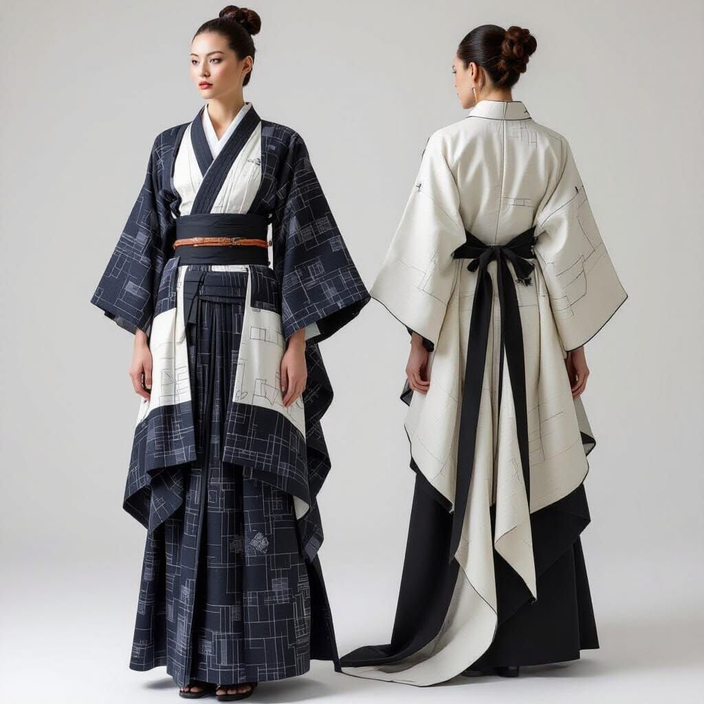 Futuristic Kimono-Style Robe with Asymmetric Panels