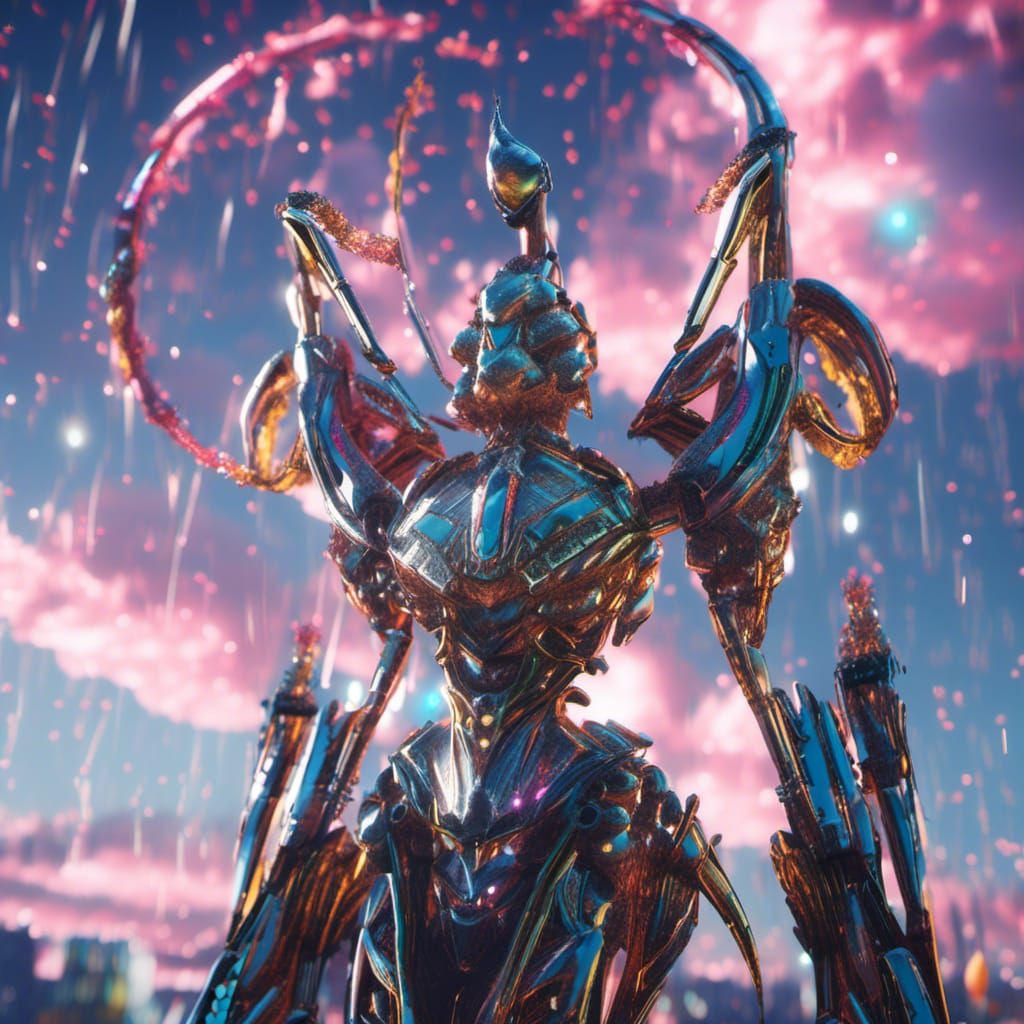 Crystalline Cybernetic Deity in Incandescent Light