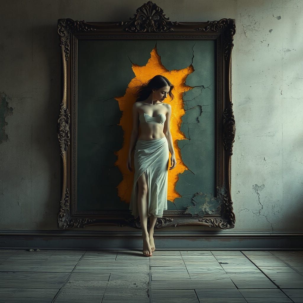 Surreal Goddess Rises from Decaying Art Frame