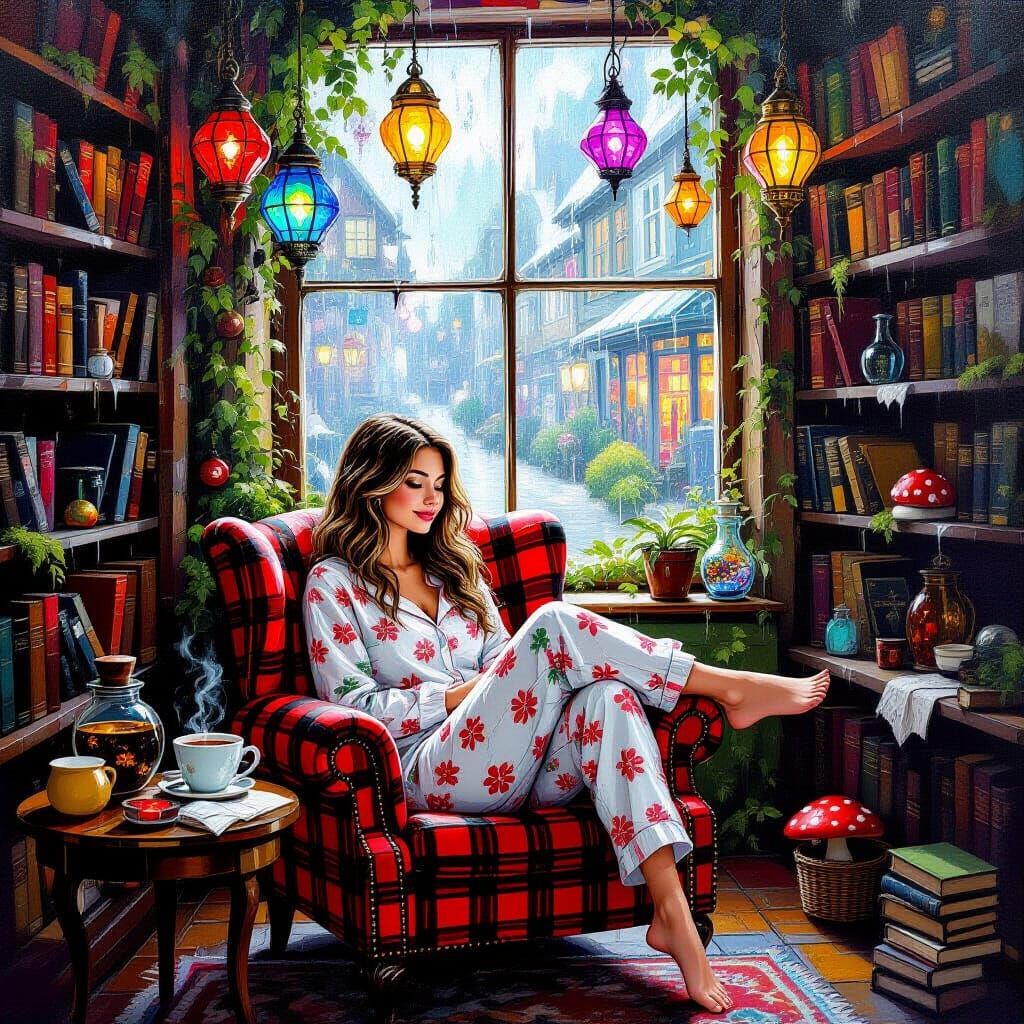 Woman in Magic Shop Armchair, Impasto Painting