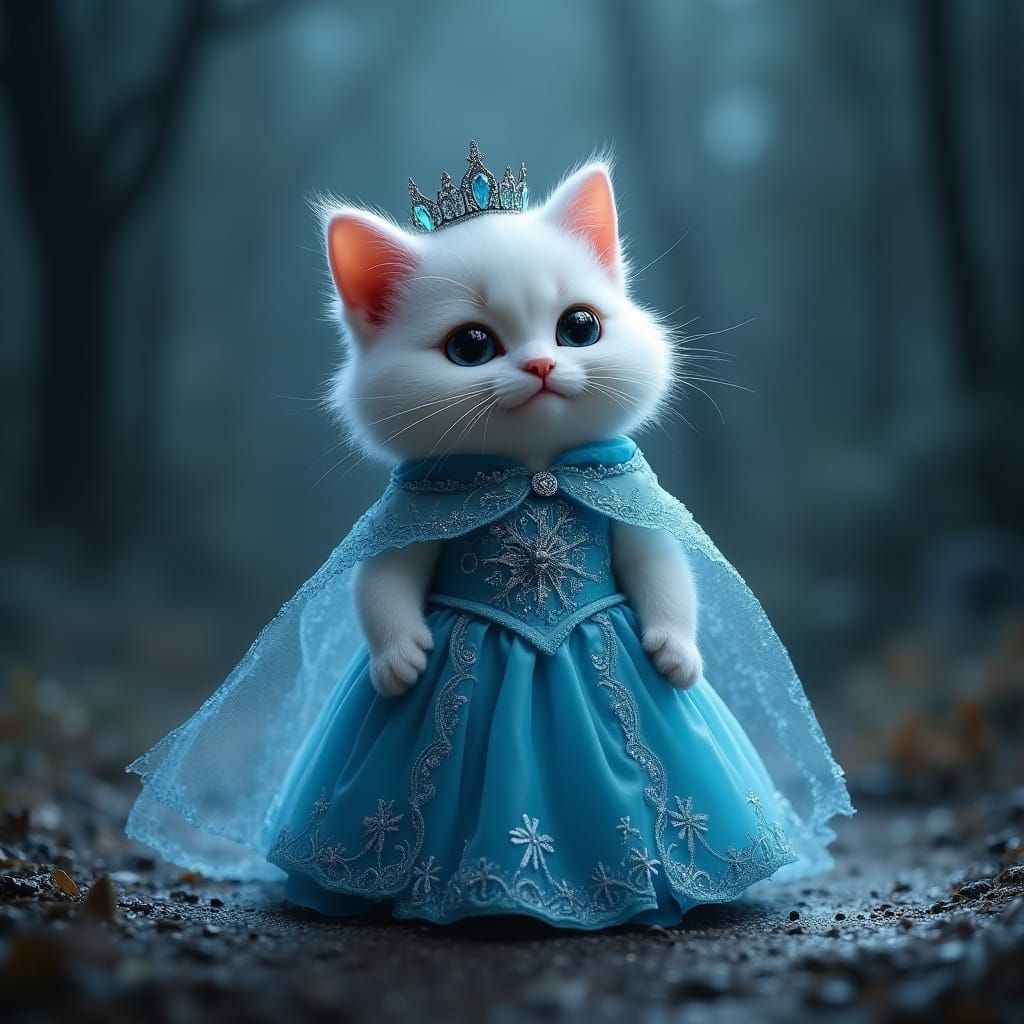 Munchkin Cat as Elsa in Dark Fantasy Style