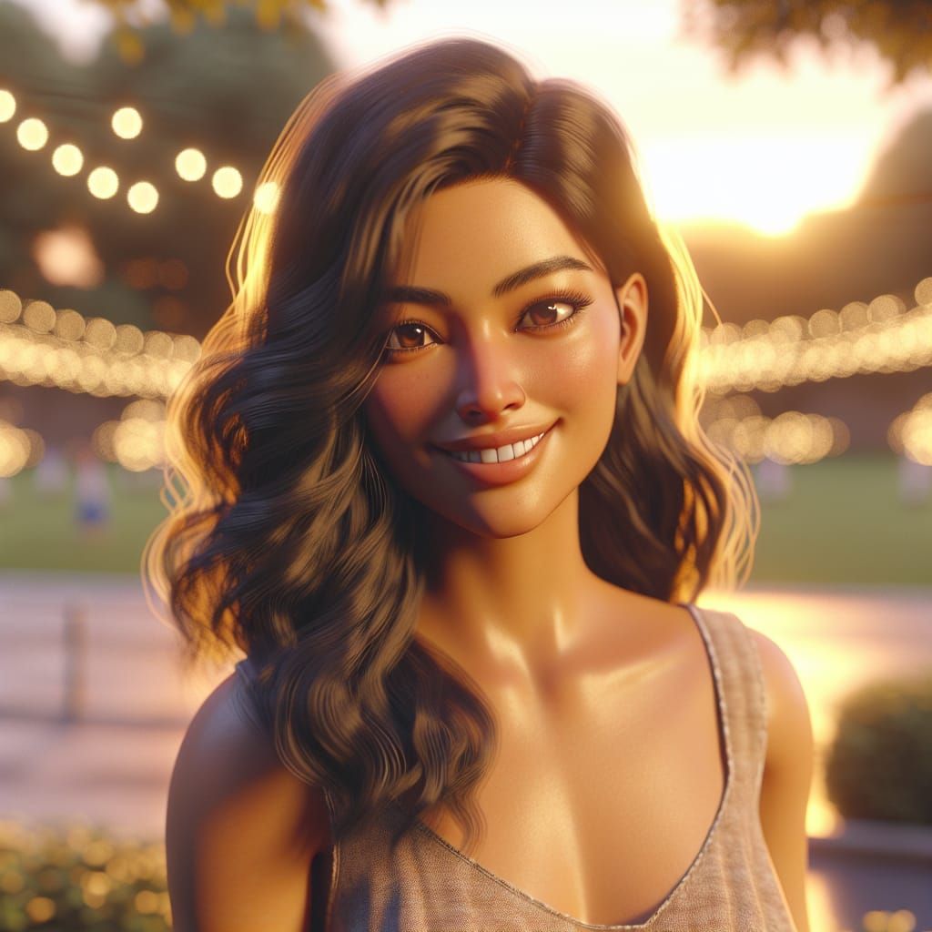 Disney Pixar style 3D image of a beautiful woman, standing o...