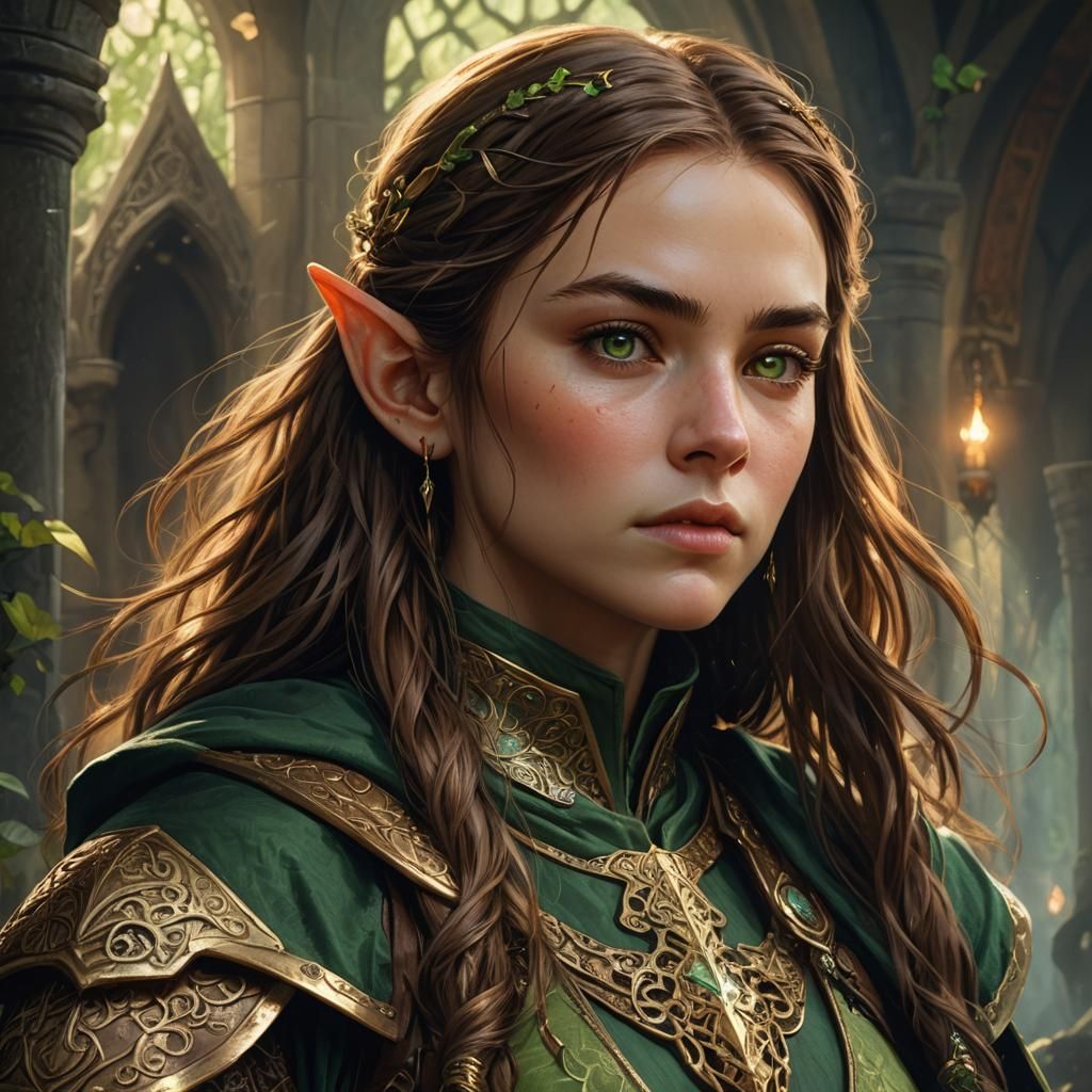 Elven Girl Portrait in Emerald and Silver