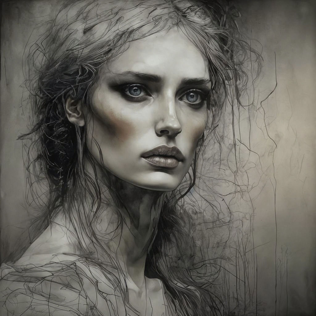 Young Woman Portrait in Beksiński Style