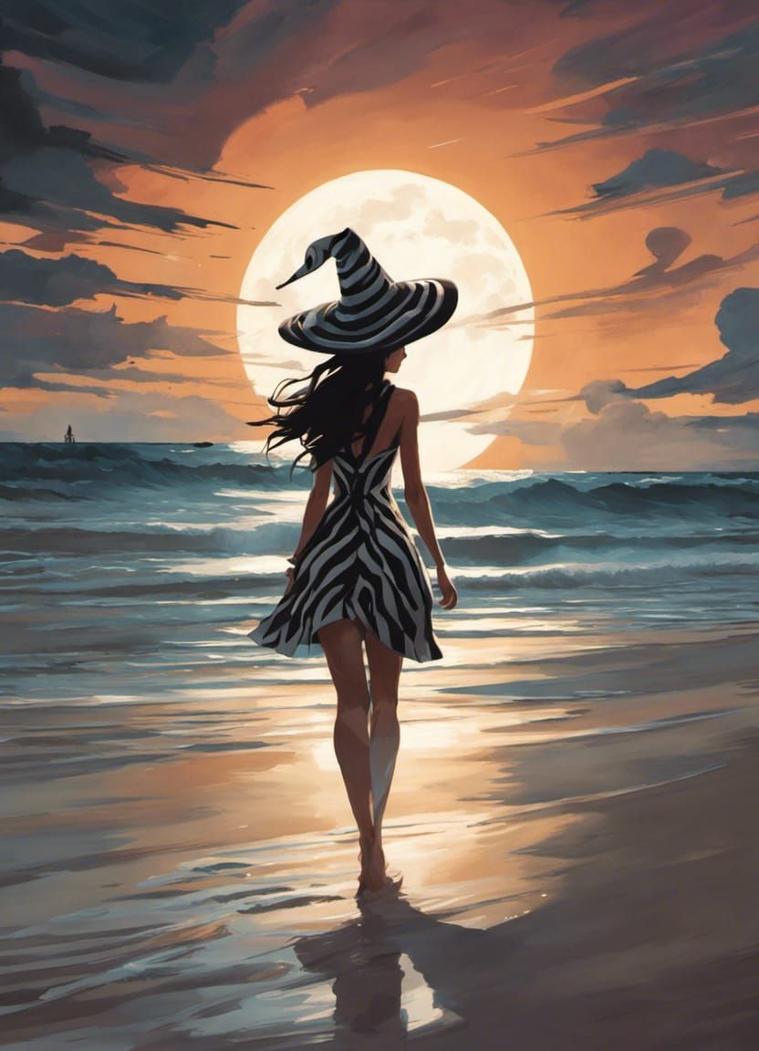 Cyberpunk Water Witch on Zebra Beach at Full Moon