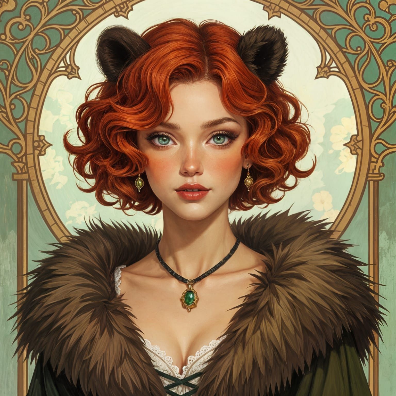 Nelliel Portrait in Bear Skin Dress with Red Hair