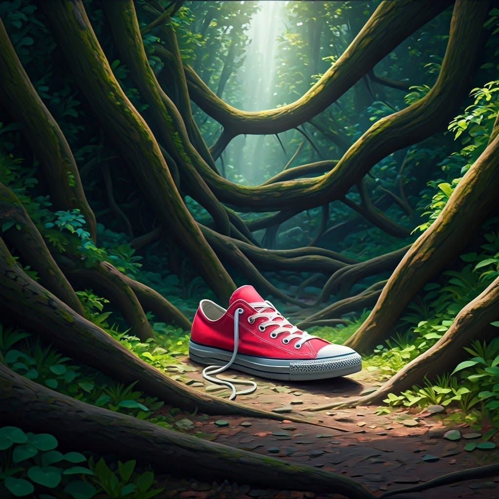 Red Converse Shoe in Mystical Forest