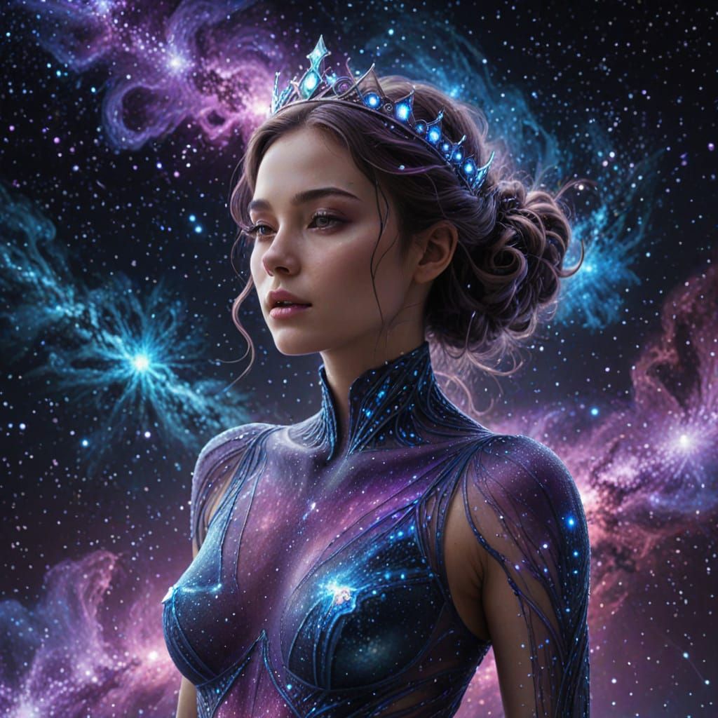Woman Made of Swirling Galaxy in Hyper-Realistic Digital Art