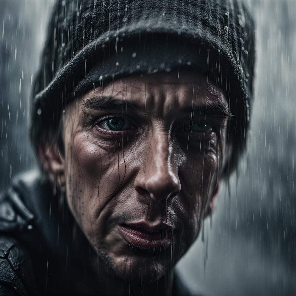 Pop Street Minimalism Portrait in Rain