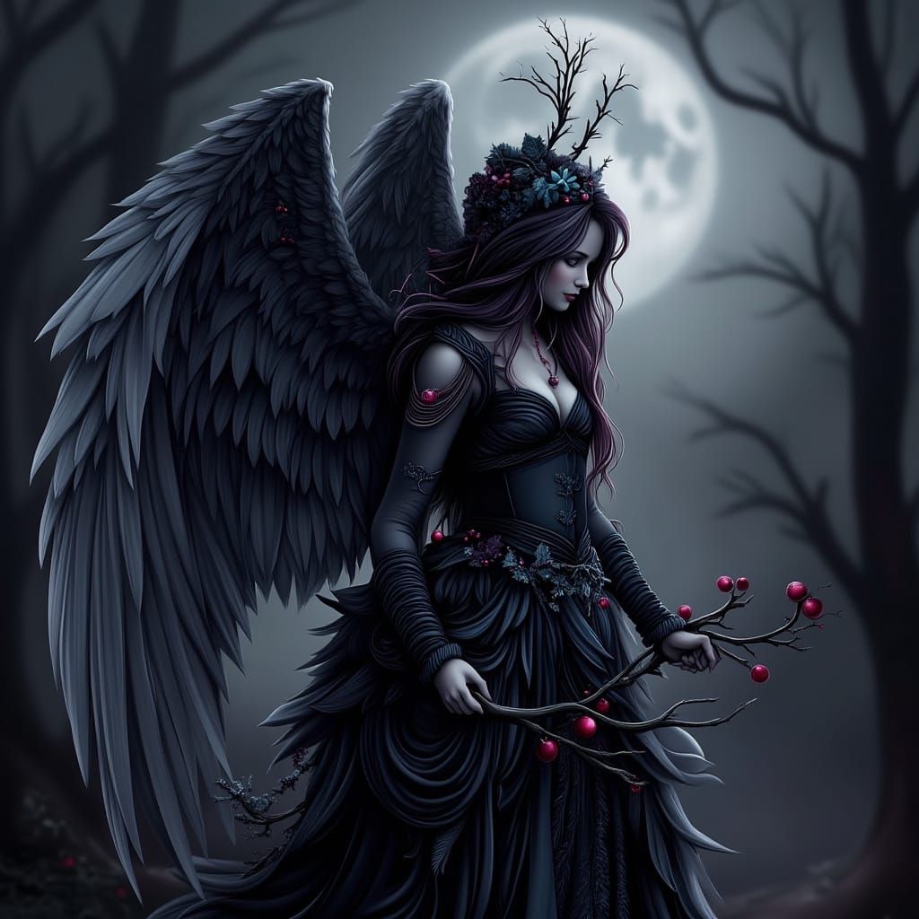 Dark Fallen Angel in Futuristic Gothic Style