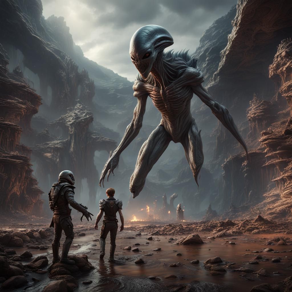 Alien vs Human: Dangerous Fight in Fantasy Art