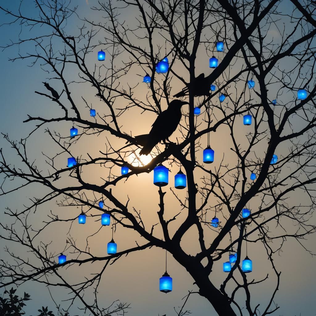 Paradise Lamp and Crow at Sunrise