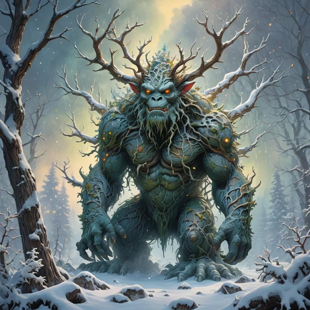 Arboreal Pygmy Monster in Arctic Snowscape