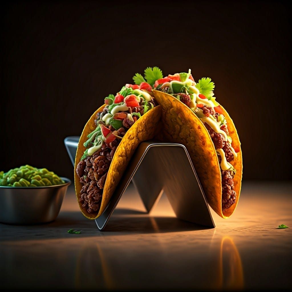 Majestic Tacos in Chrome Holder with Dramatic Lighting