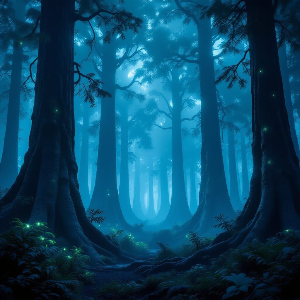 Bioluminescent Alien Forest in Moody Film Style