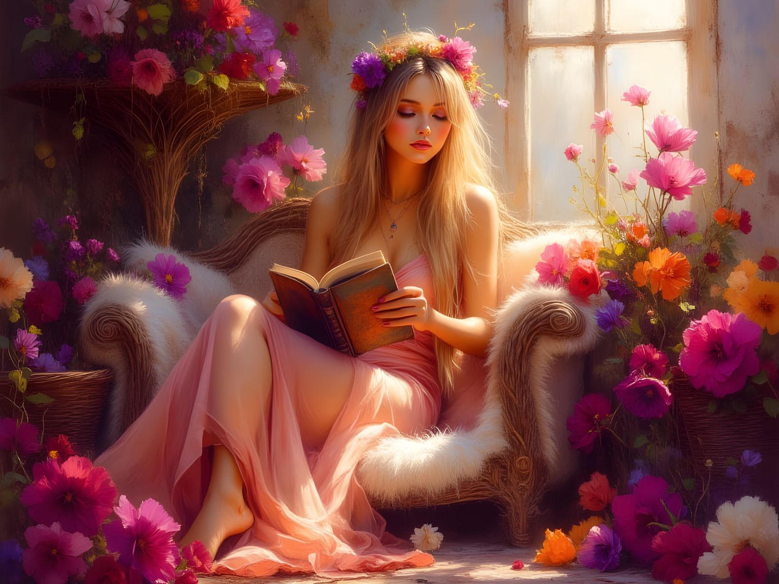 Norse Goddess Reading by Ethereal Rose Light