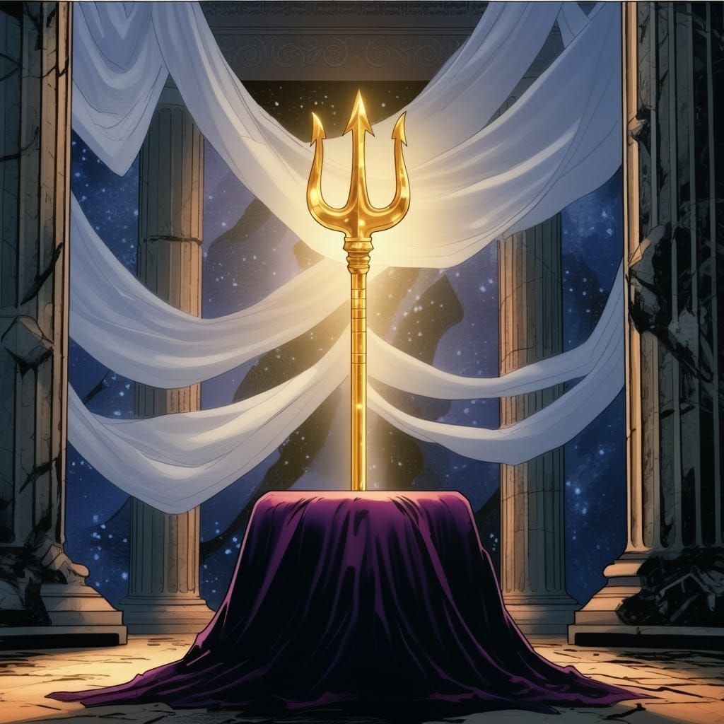 Golden Trident in Ancient Greek Temple, Comic Art