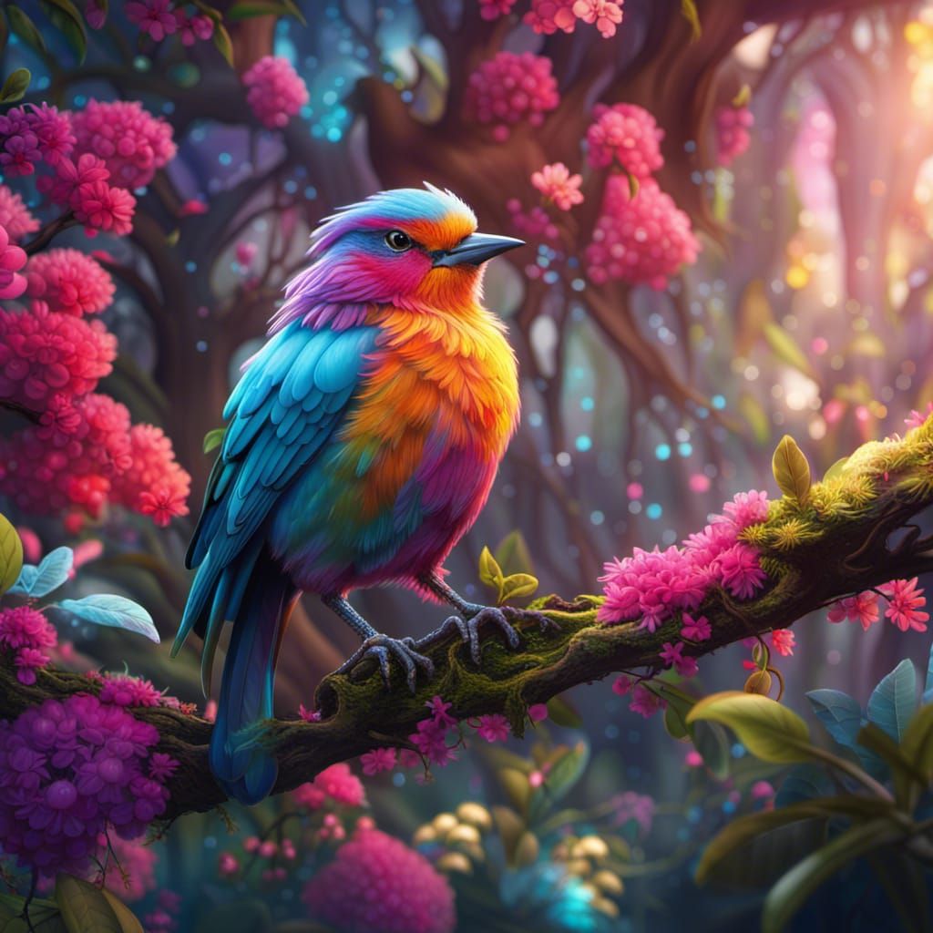 Robin in Vibrant Garden: Detailed Matte Painting