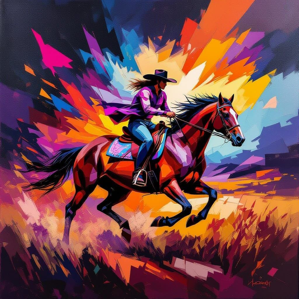 Abstract Expressionist Rider on Horseback in Bold Geometric ...