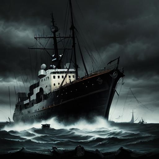 Expressionist Port Scene: Despair in a Black Whirlwind