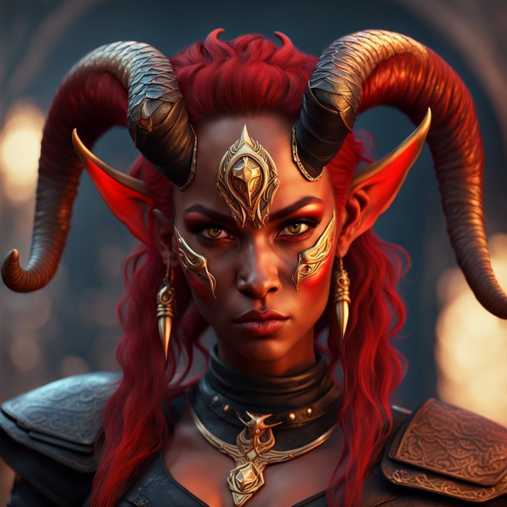 Red Tiefling Ranger with Snake Swords