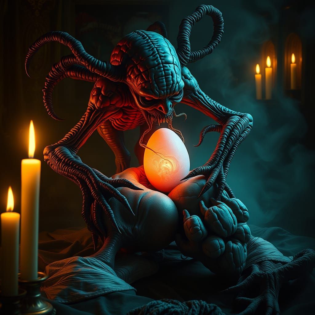 Grotesque Incubus Births Iridescent Egg in Human Brain