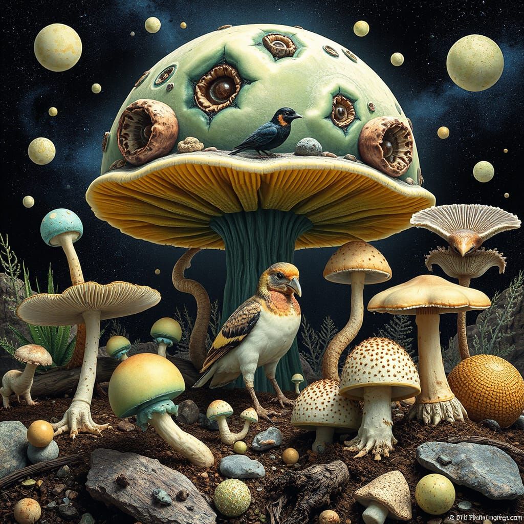 Alien Exoplanet Life Inspired by Fungi and Birds