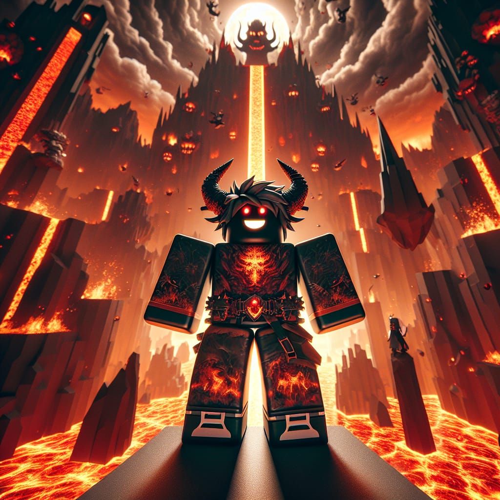 Roblox Avatar in Fiery Hellscape, Determined Gaze