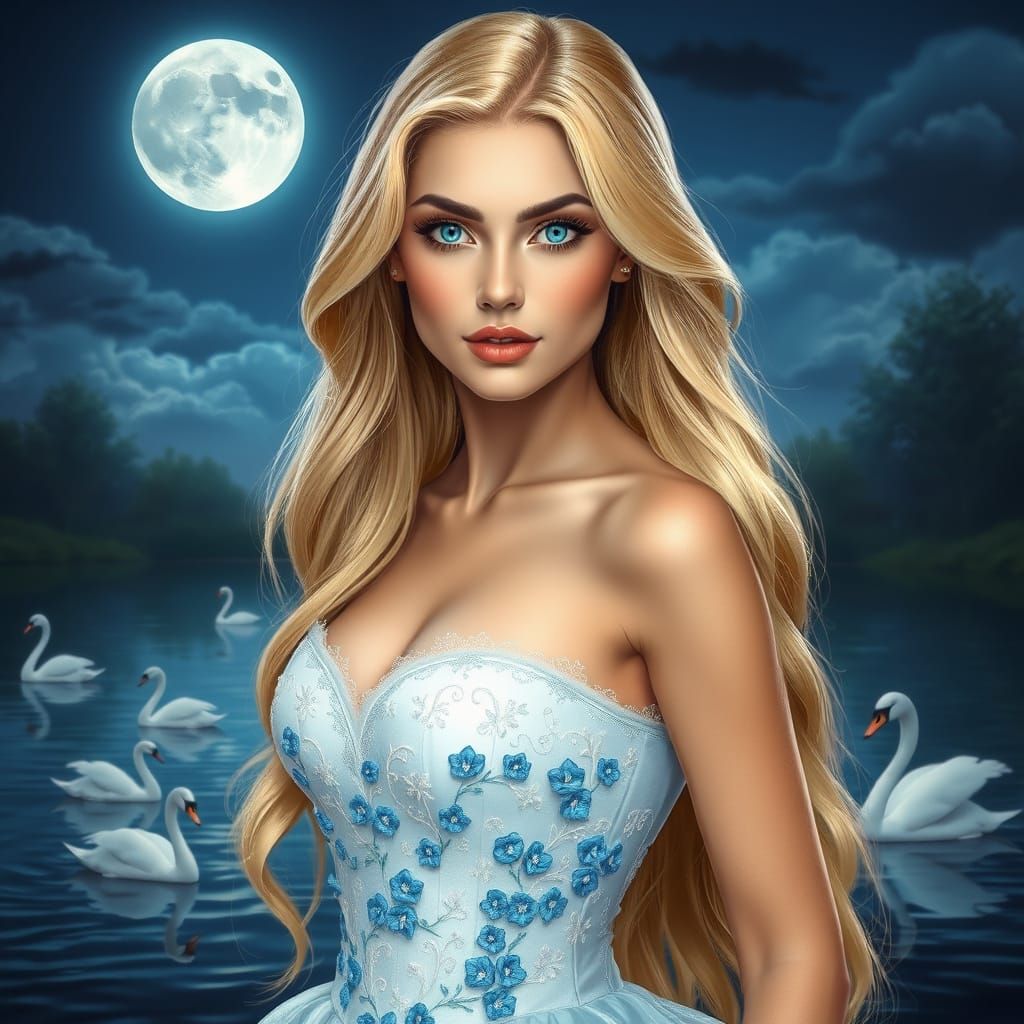 Ethereal Blonde Princess in Hyper-Realistic, Airbrush Style