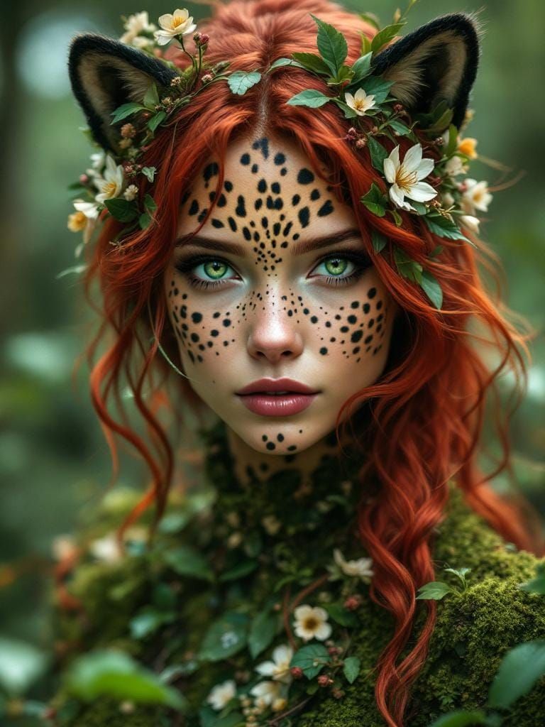 Fantasy Portrait: Redhead with Leopard Spots