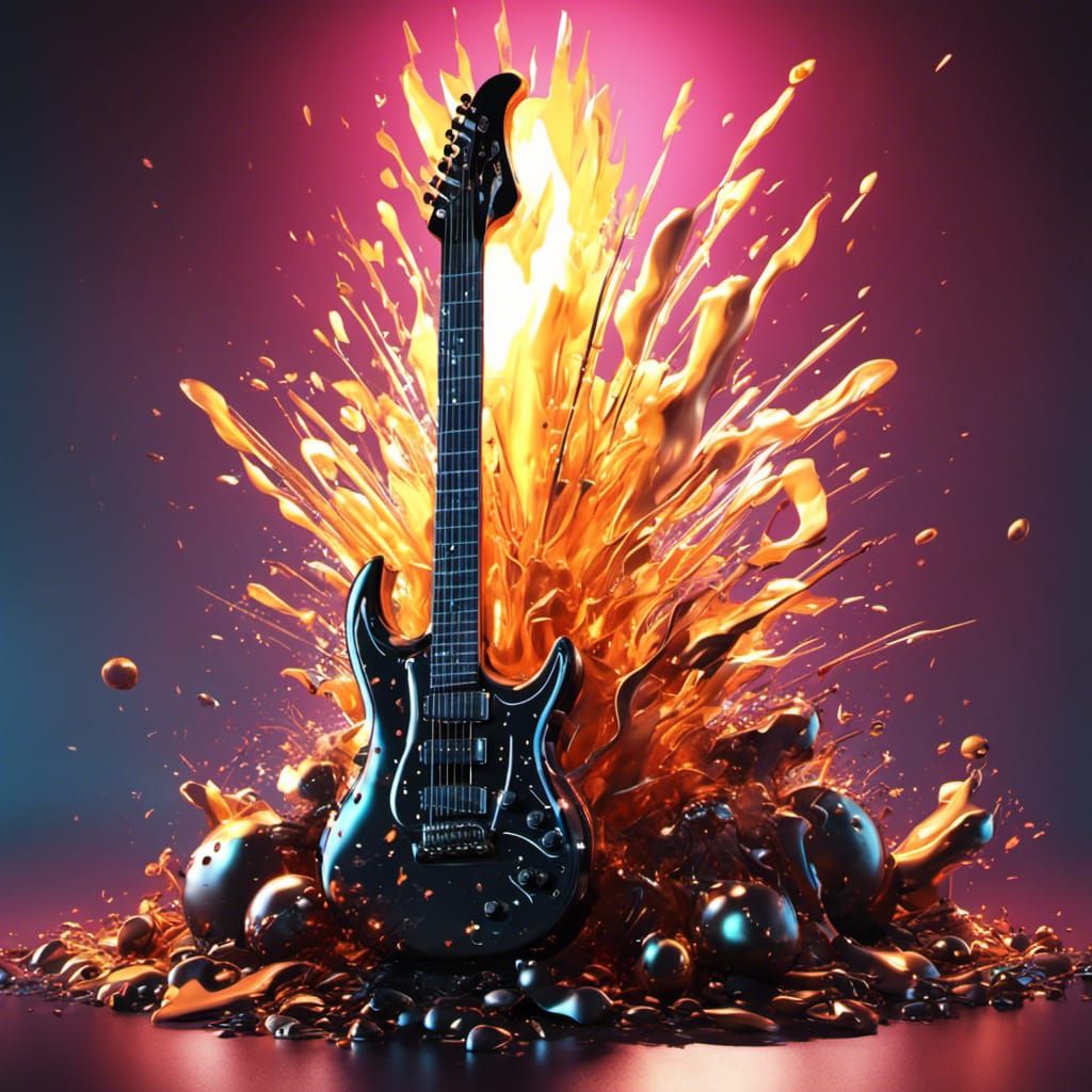 Exploding Paint Heavy Metal Guitar Logo in 3D