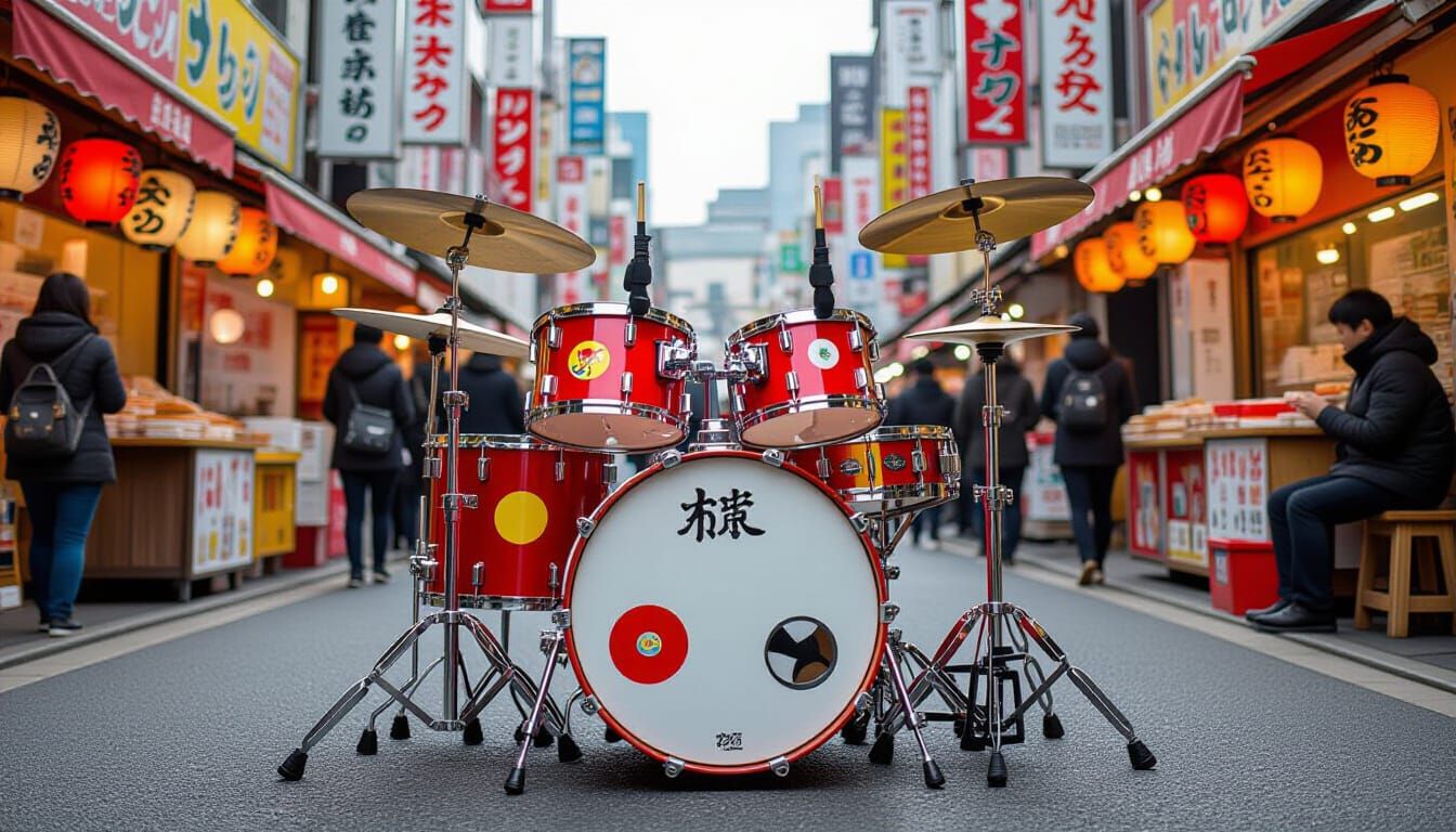 Sushi Drum Set in Tokyo Market, Pop Art Style