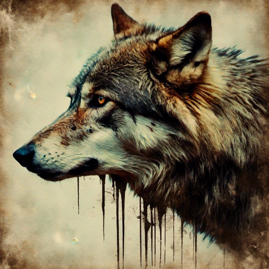 Menacing Wolf Profile in Macabre Style