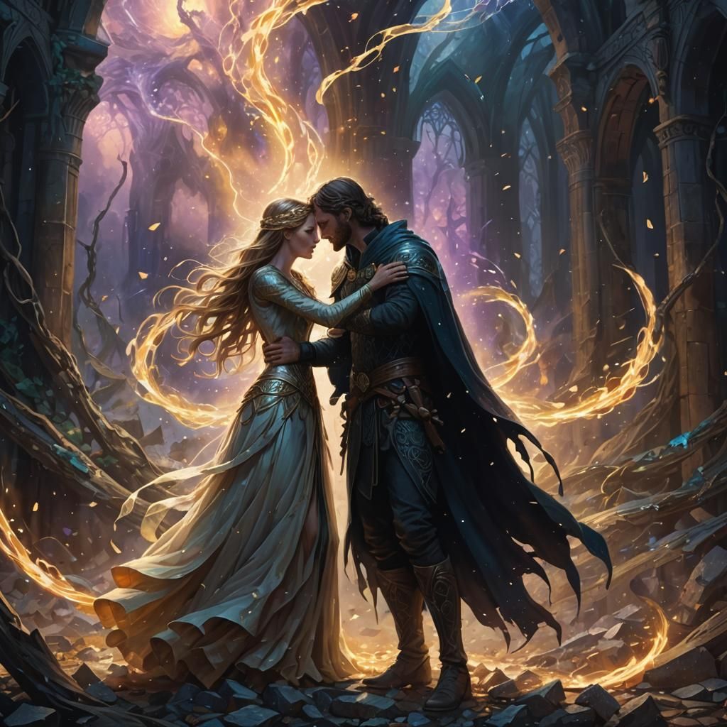 Heroes United: Triumph Over Dark Magic in Art Nouveau Style