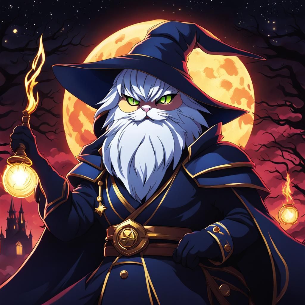 Evil Wizard Cat in Anime Style