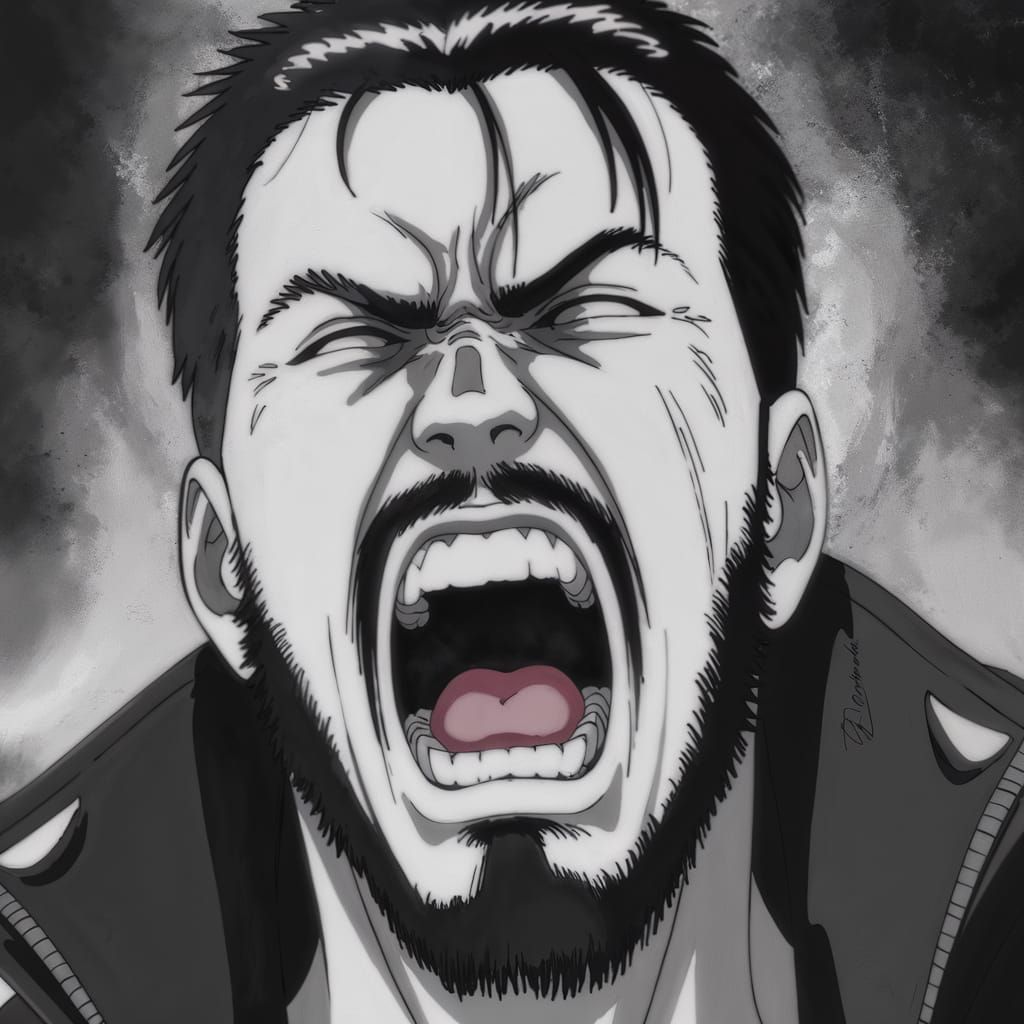 Charcoal Drawing of a Screaming Man