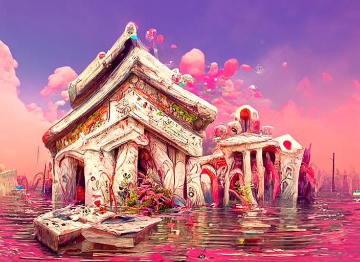 Sunken Temple Painting in Romanticism Style