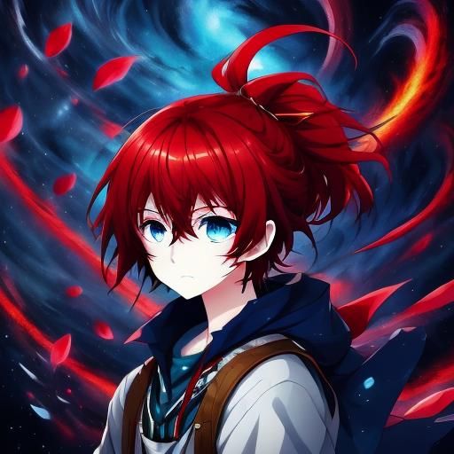 Anime Style Portrait of a Teen Boy with Red Hair