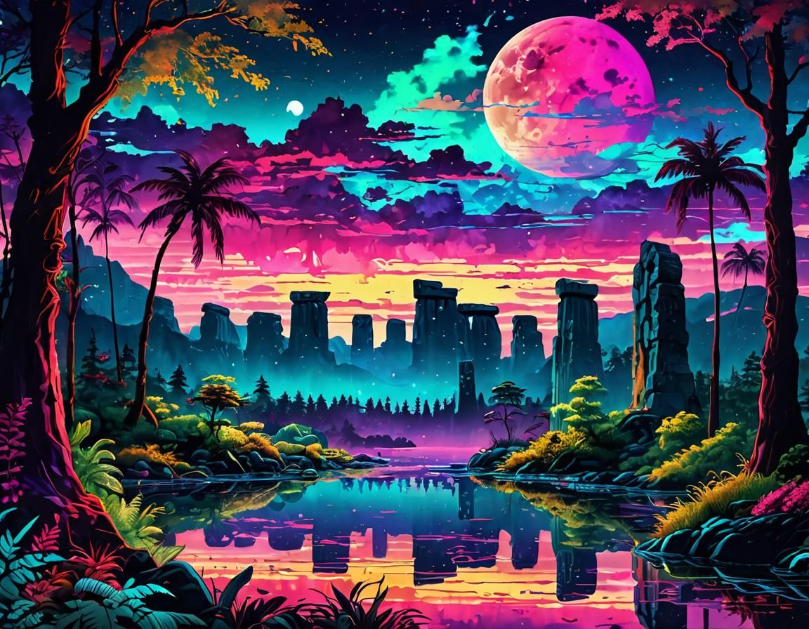 Glowing Cherry Blossoms at Sunset in a Mystic Nebula Sky