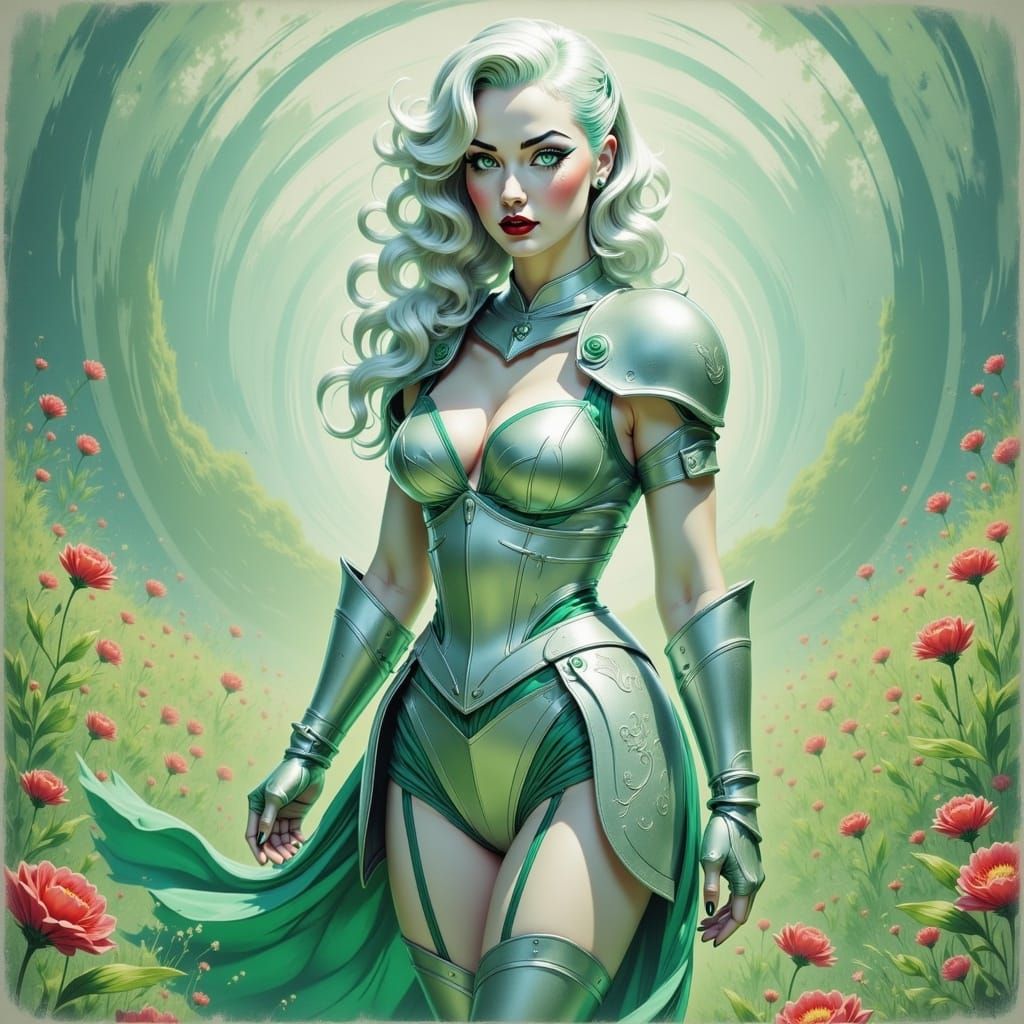 Elegant Knight in Floral Armor, Digital Art